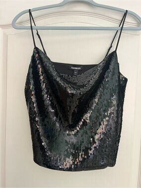 Express Black Sequin Cowl Neck Camisole